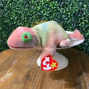 RARE Ty Beanie Baby - Iggy the Iguana with Tie Dye Fabric & Tag Errors